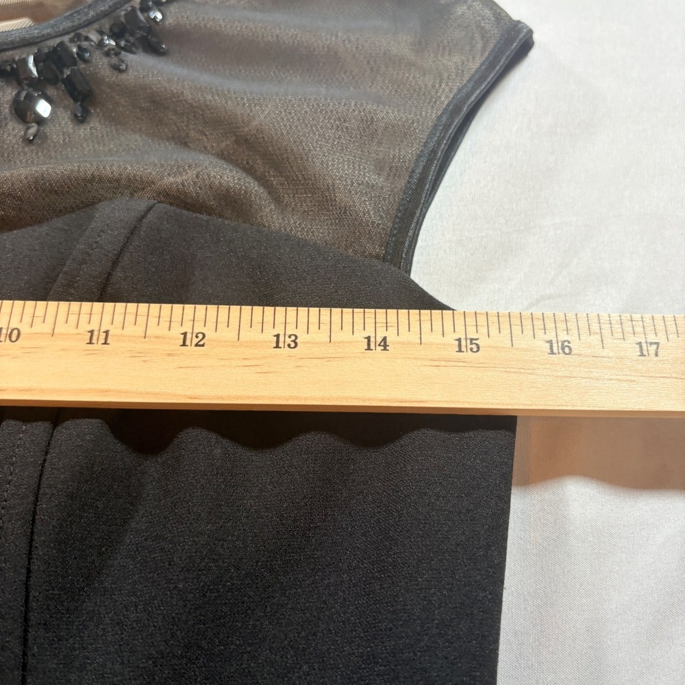 Maggy London Sheath Dress Womens 4 Black Beaded Mesh Yoke Cocktail Midi Evening - Picture 5 of 7
